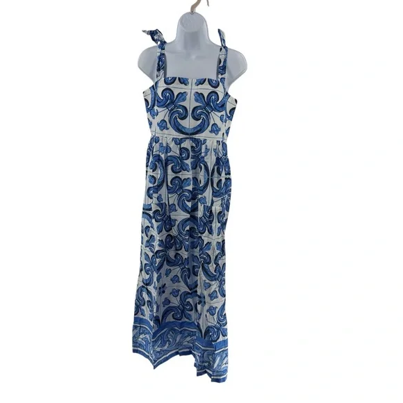Tuckernuck Blue and White Printed Tie-Shoulder Maxi Dress - Picture 3 of 9